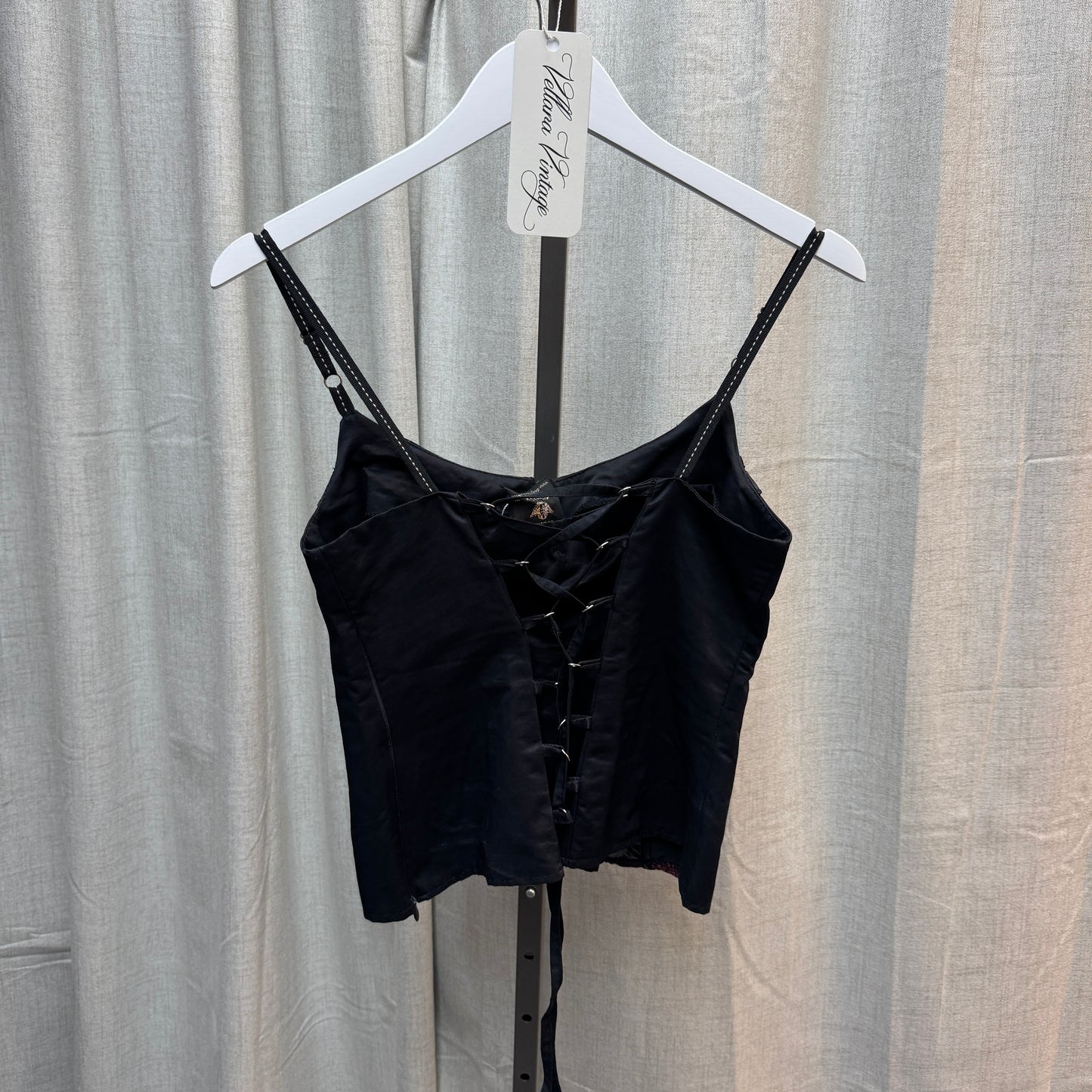 Black and Red Patchwork Corset-Style Top