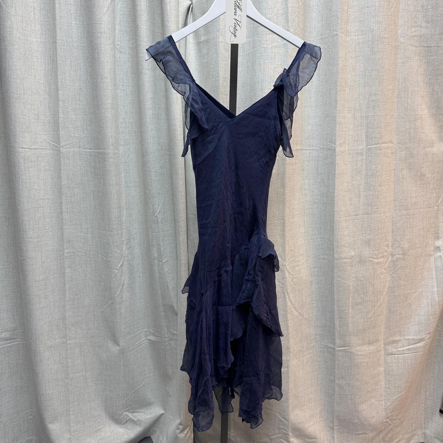 Blue Ruffle Iridescent Midi Dress