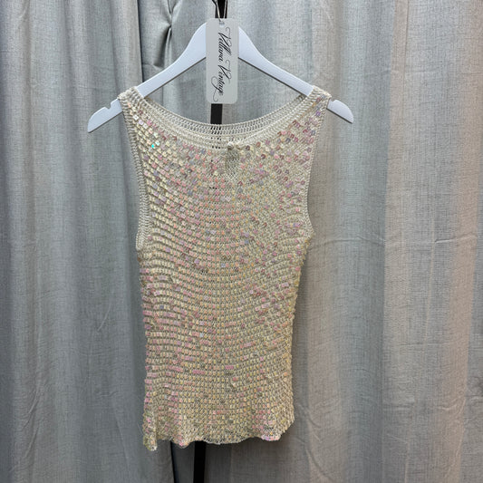 Cream Iridescent Sequin Crochet Tank Top