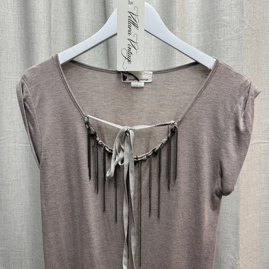Beige Chain Embellished Tunic Dress