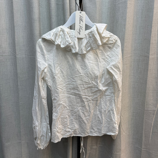 White Tie Front Ruffle Long-Sleeve Blouse