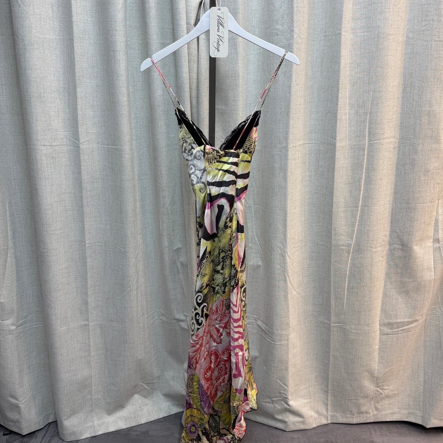 Mary L Couture Silk Patchwork Zebra Print Midi Dress