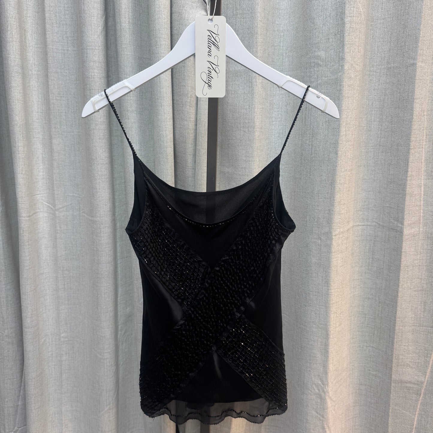 Massimo Dutti Silk Beaded Black Tank Top