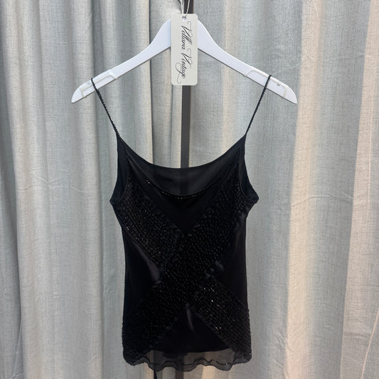 Massimo Dutti Silk Beaded Black Tank Top