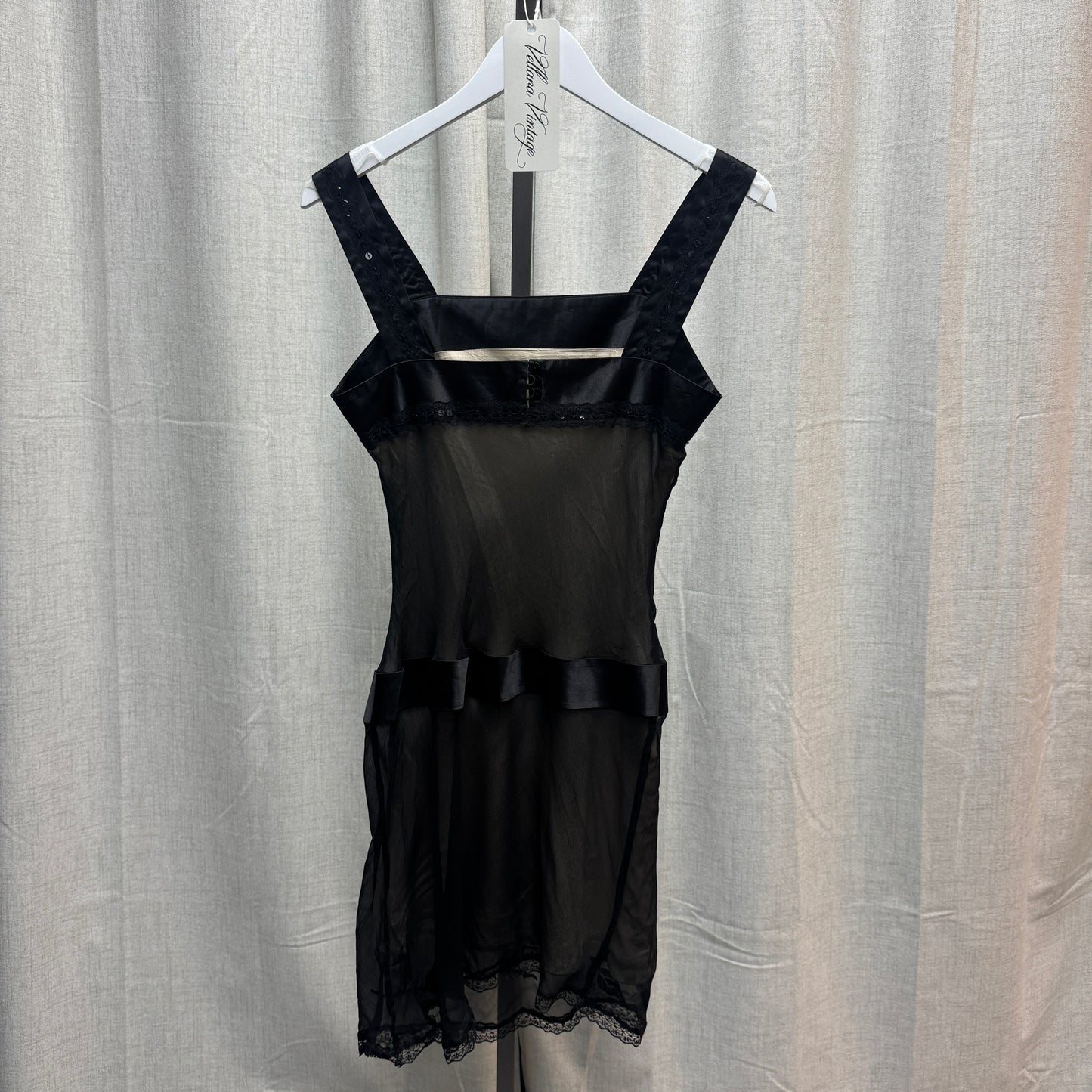 Jacqueline Riu Silk Black Sheer Rosette Mini Dress