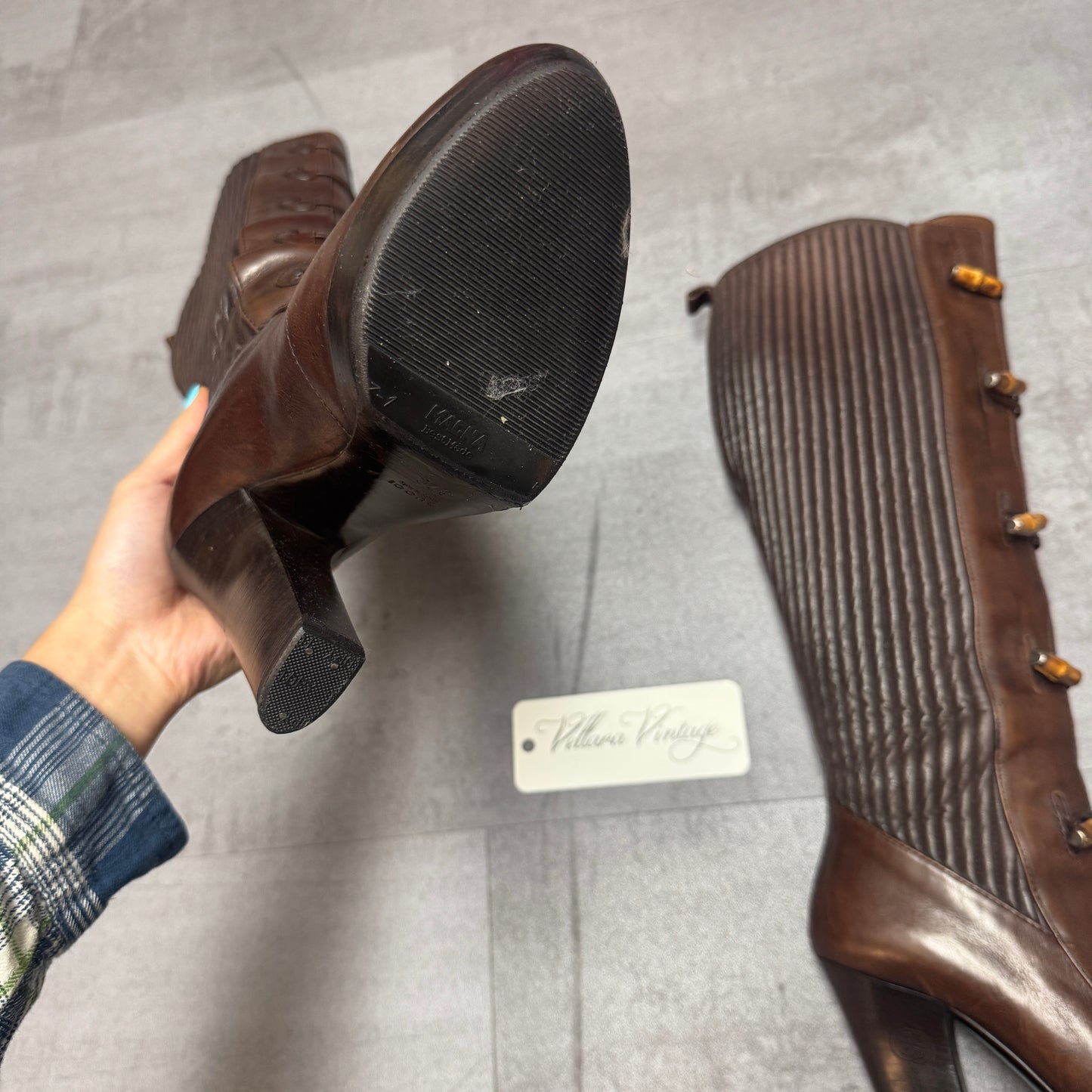 Gucci Bamboo Accent Brown Leather Boots