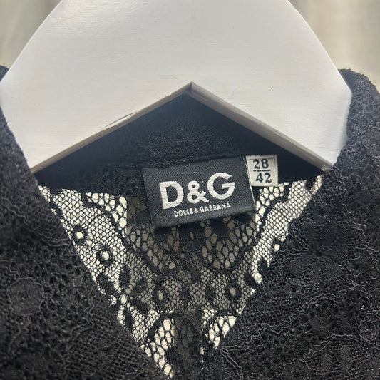 D&G Black Lace Short Sleeve Button-Up Blouse
