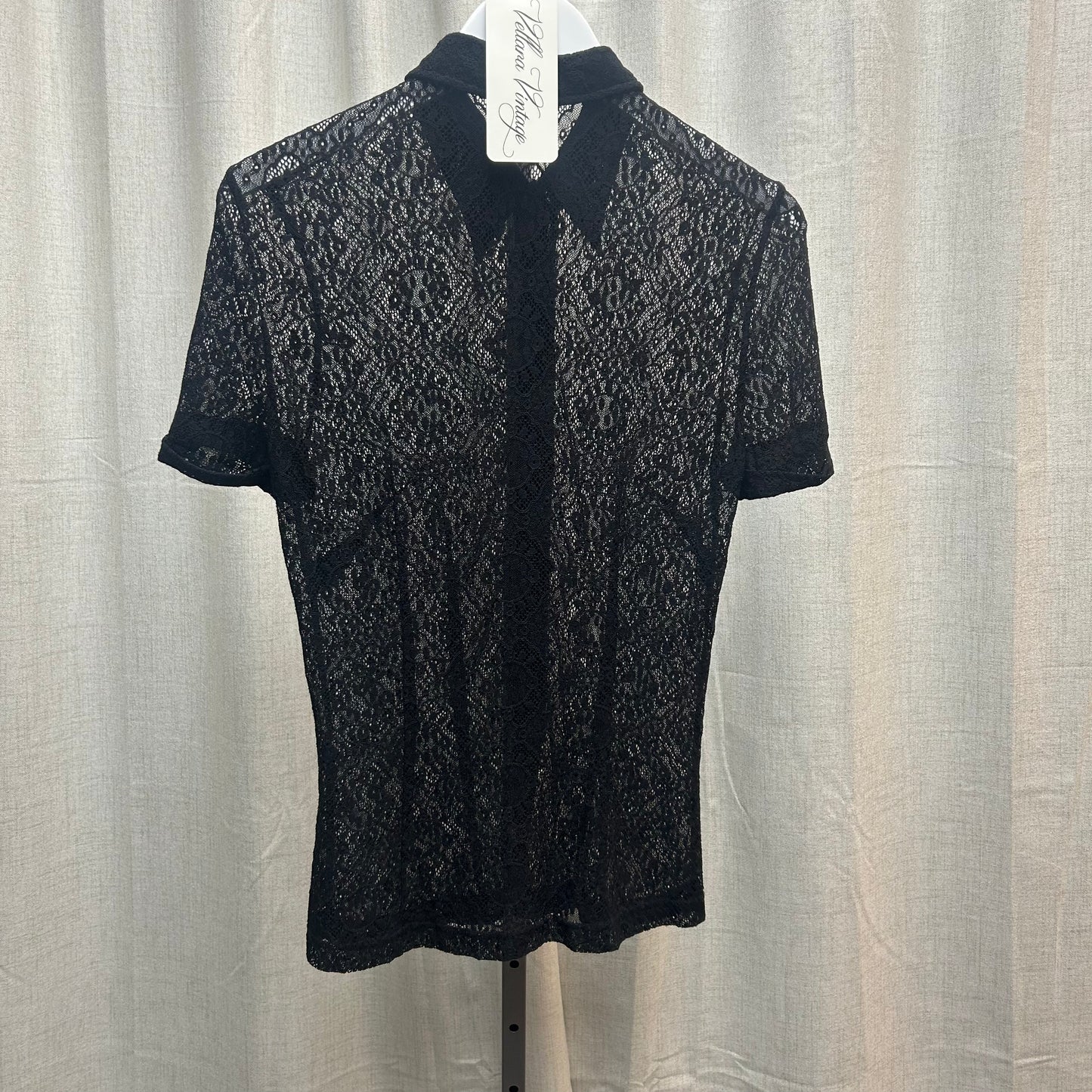 D&G Black Lace Short Sleeve Button-Up Blouse