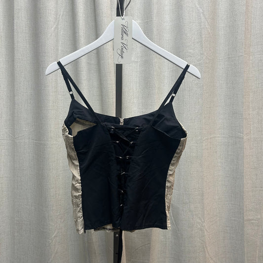 Tan Patterned Corset-Style Tank Top