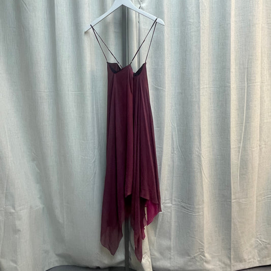 Betsey Johnson Magenta 100% Silk Asymmetrical Him Midi Dress