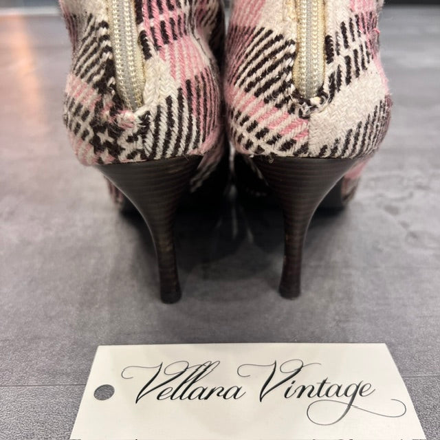 Pink and Brown Plain Pointed Toe Kitten Heel Boots