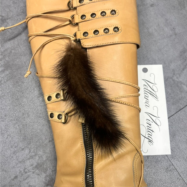 Cesare Paciotti Pointed Toe Rabbit Tail Heel Boots