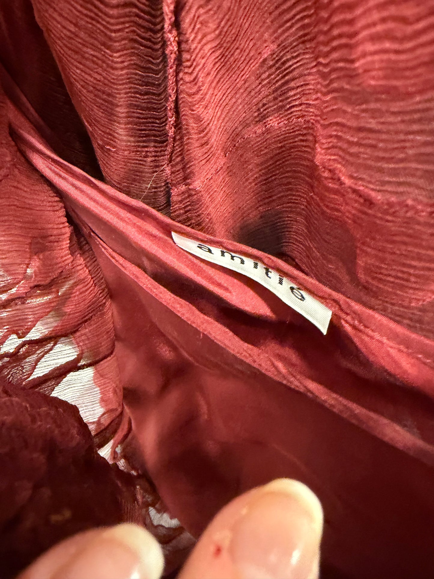100% Silk Red Maroon Ruffled Maxi Dress
