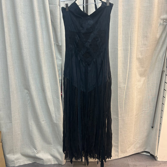 Black Maxi Halter Dress with Fringe