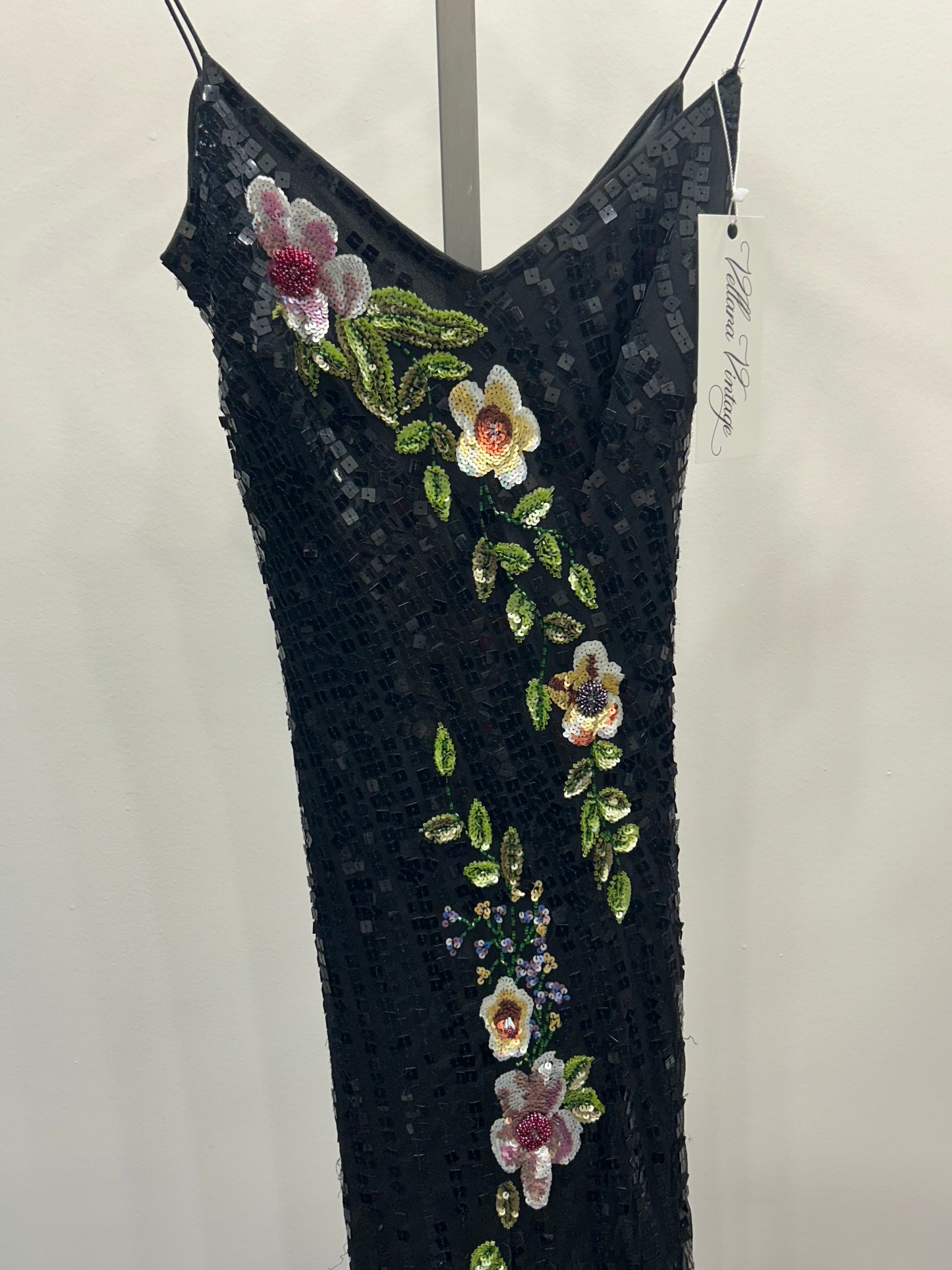 Black 100% Silk Sequin Beaded Dress