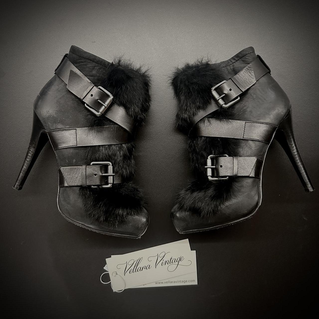 Ash Rabbit Fur Black Boots