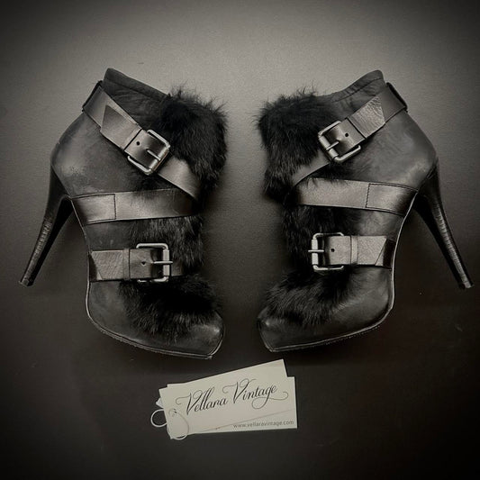 Ash Rabbit Fur Black Boots