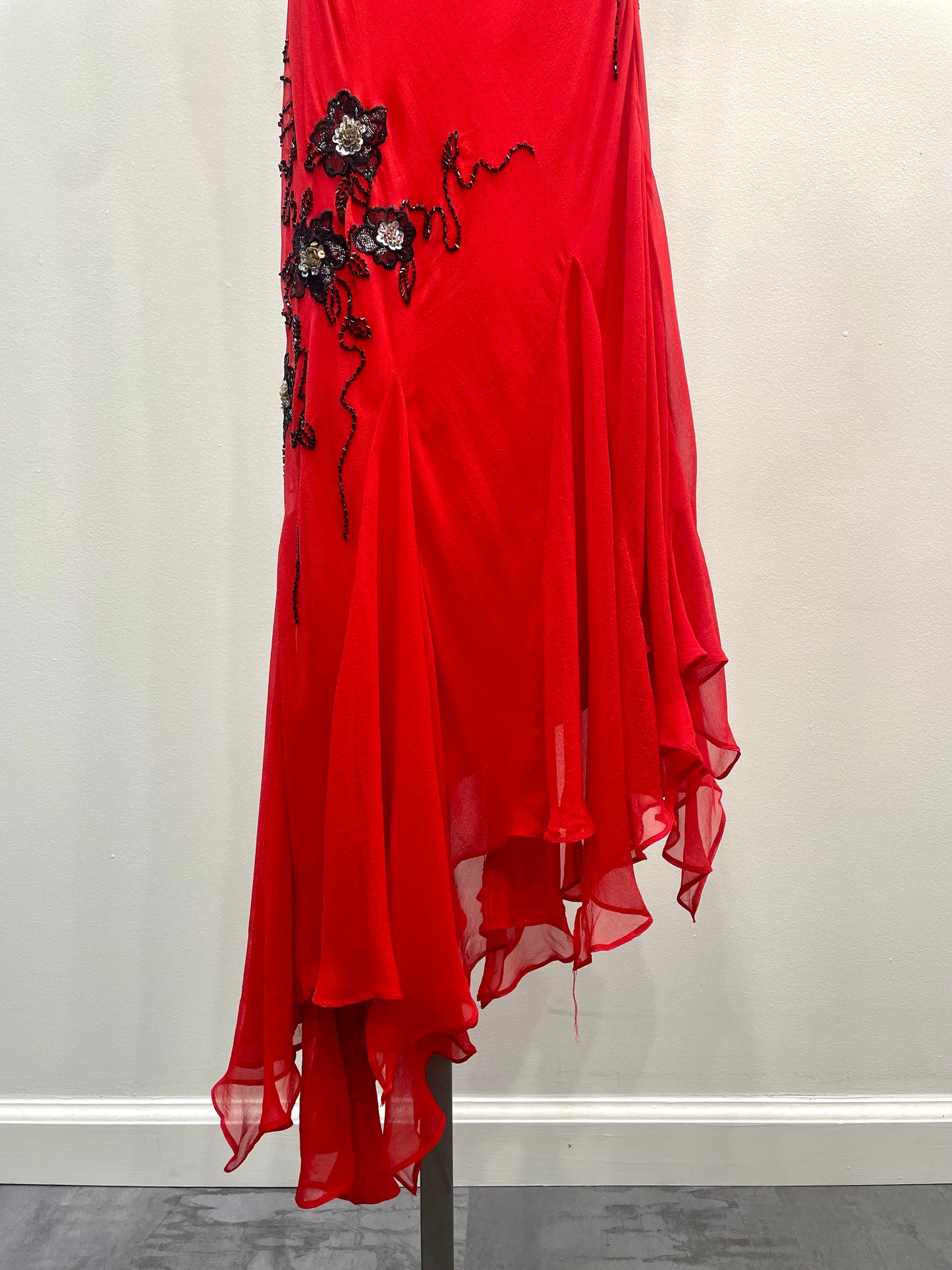 Red 100% Silk Beaded Dress