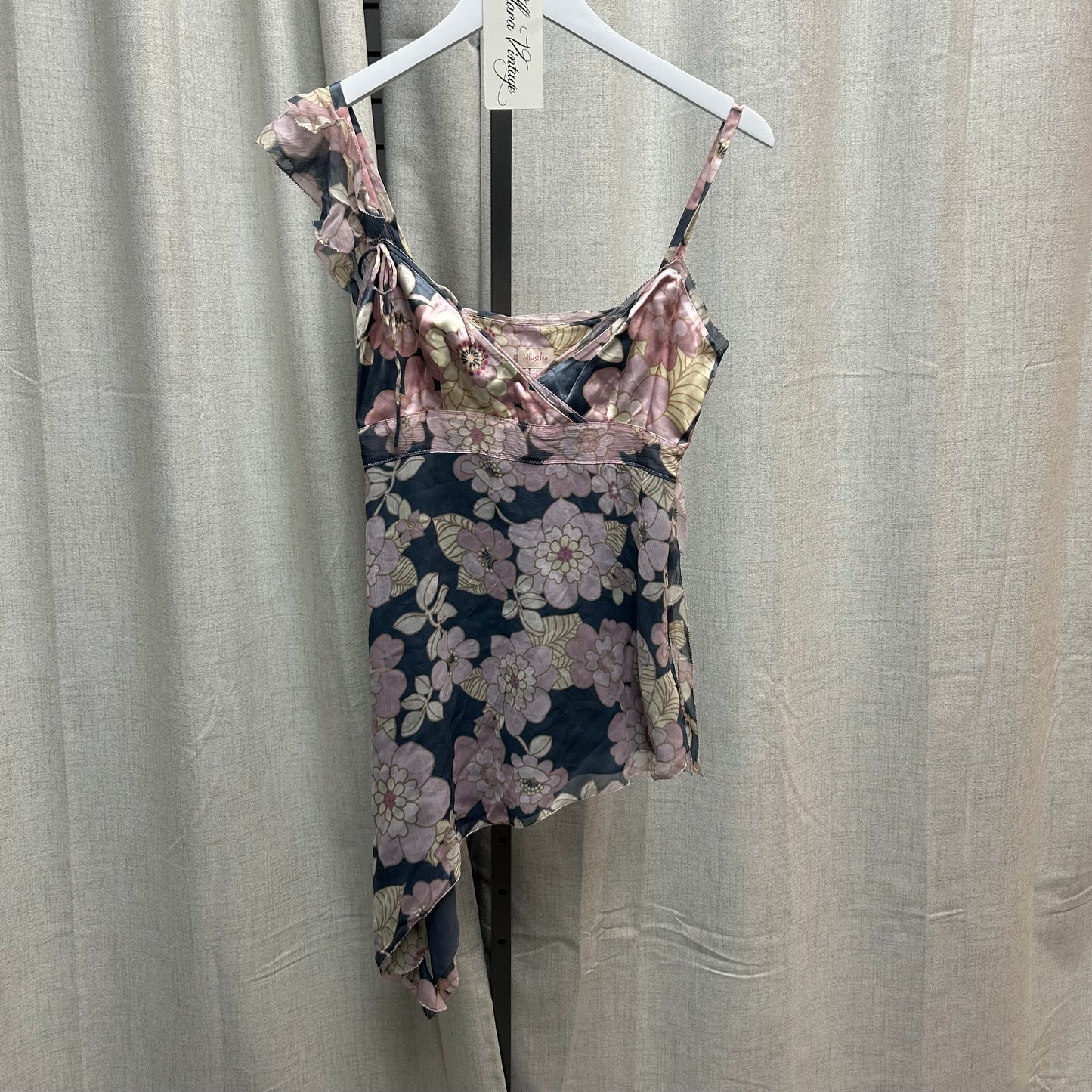 Lilac Floral Print Asymmetrical 100% Silk Tank Top
