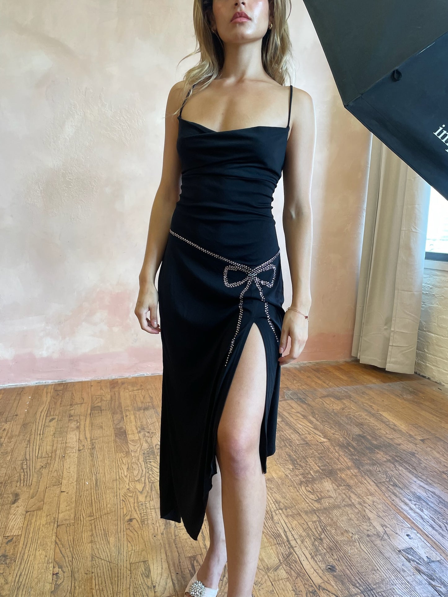 Cowl Neck Maxi Dress with Bow