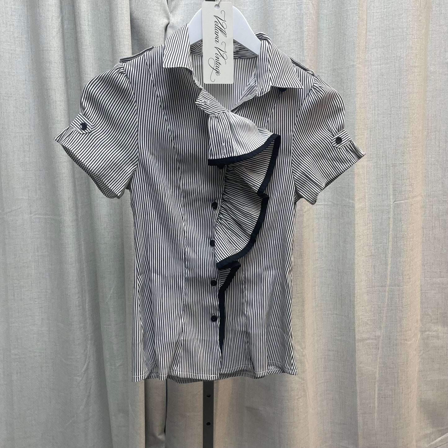 Pinstripe Ruffle Button Up Top