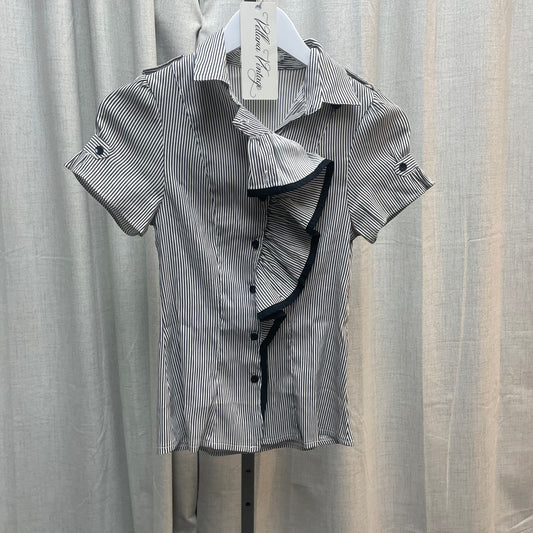 Pinstripe Ruffle Button Up Top