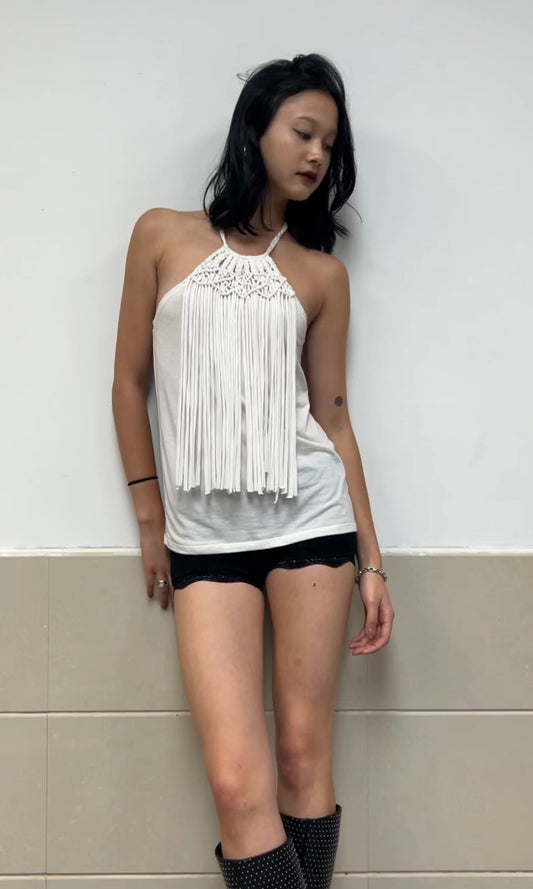 Boho Chic White Fringe Halter Top