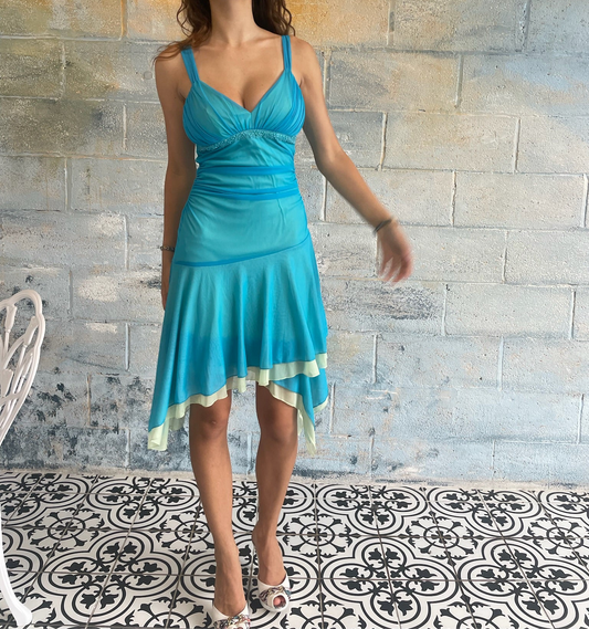 Blue Mesh Midi Dress