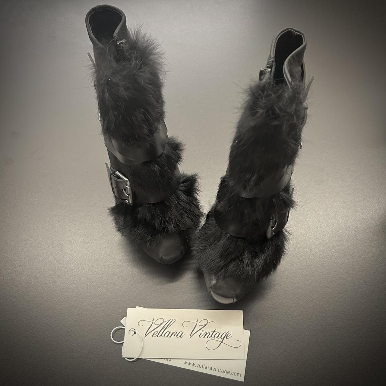 Ash Rabbit Fur Black Boots