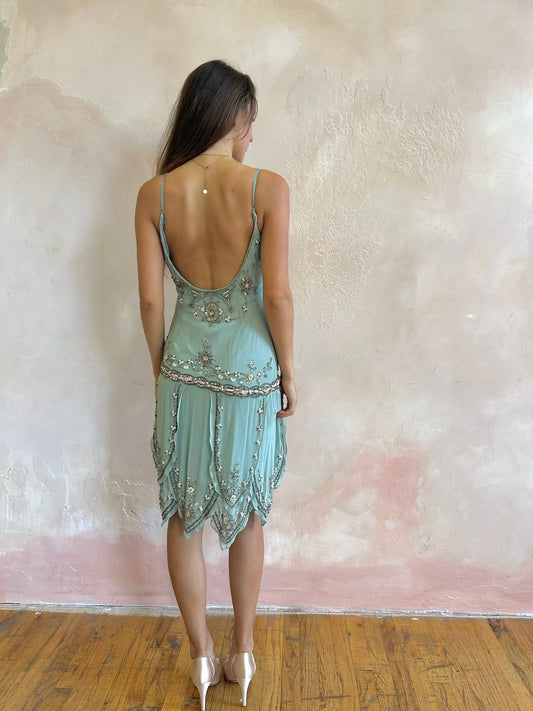 Sue Wong Deadstock Drop Waist Silk Beaded Fairy Dress