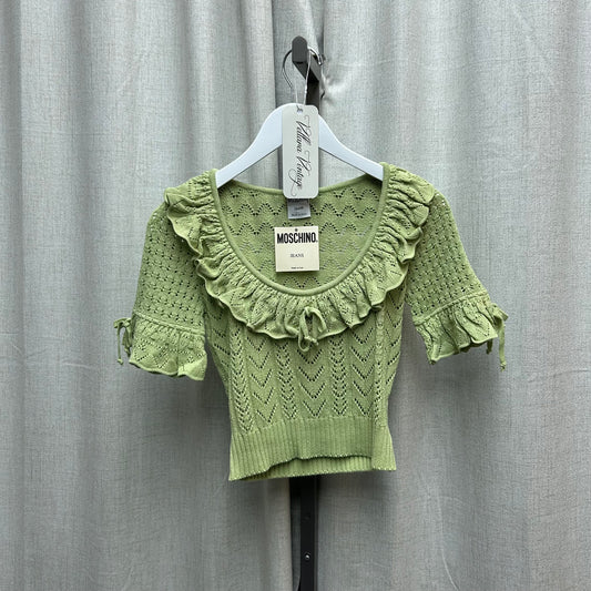 Moschino Green Cropped Ruffle Sweater Knit Blouse