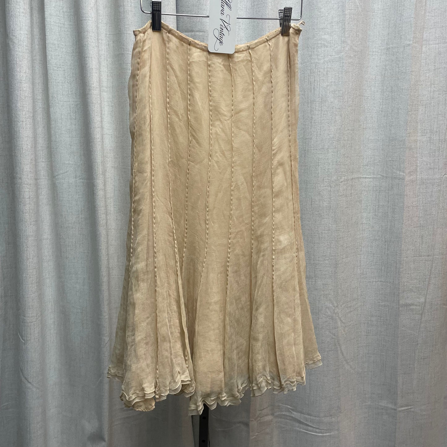Nude Pleated Silk Maxi Skirt