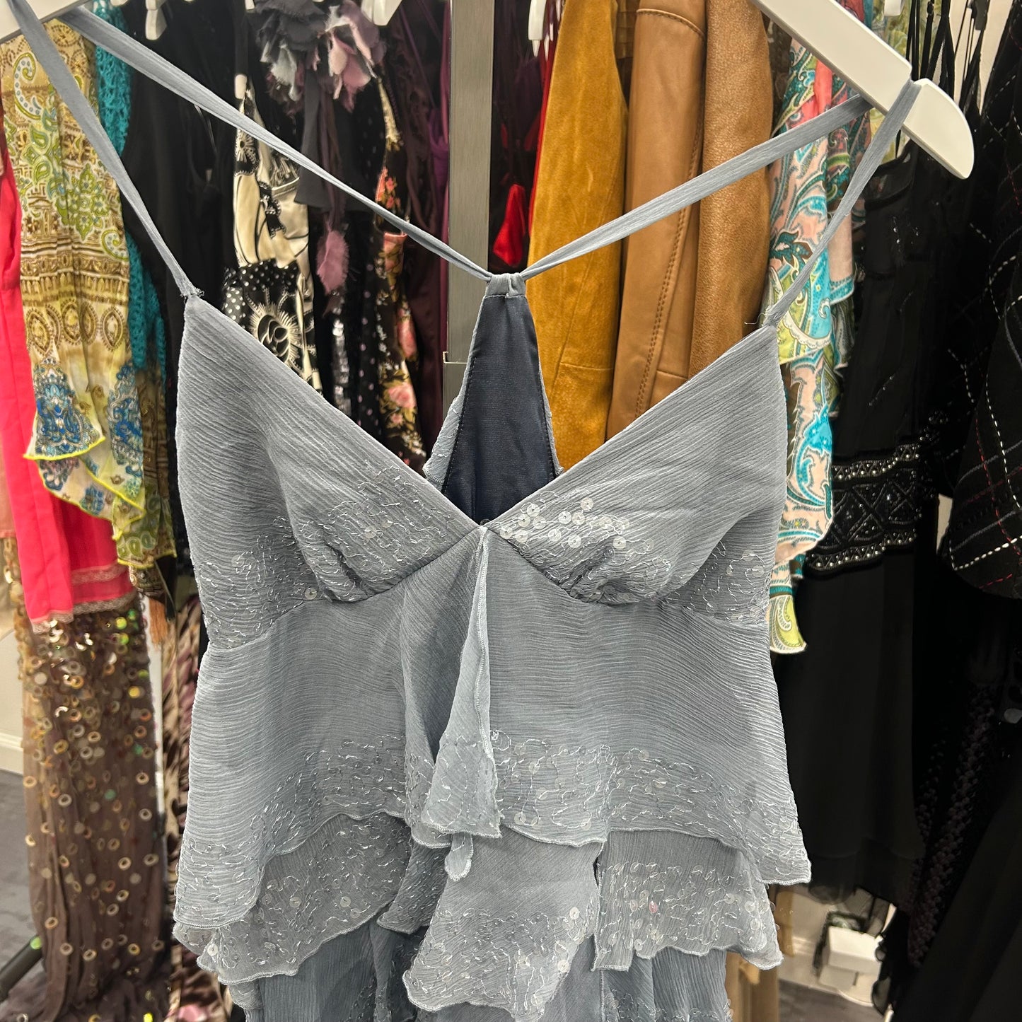 Silk Sequin Ruffle Dress