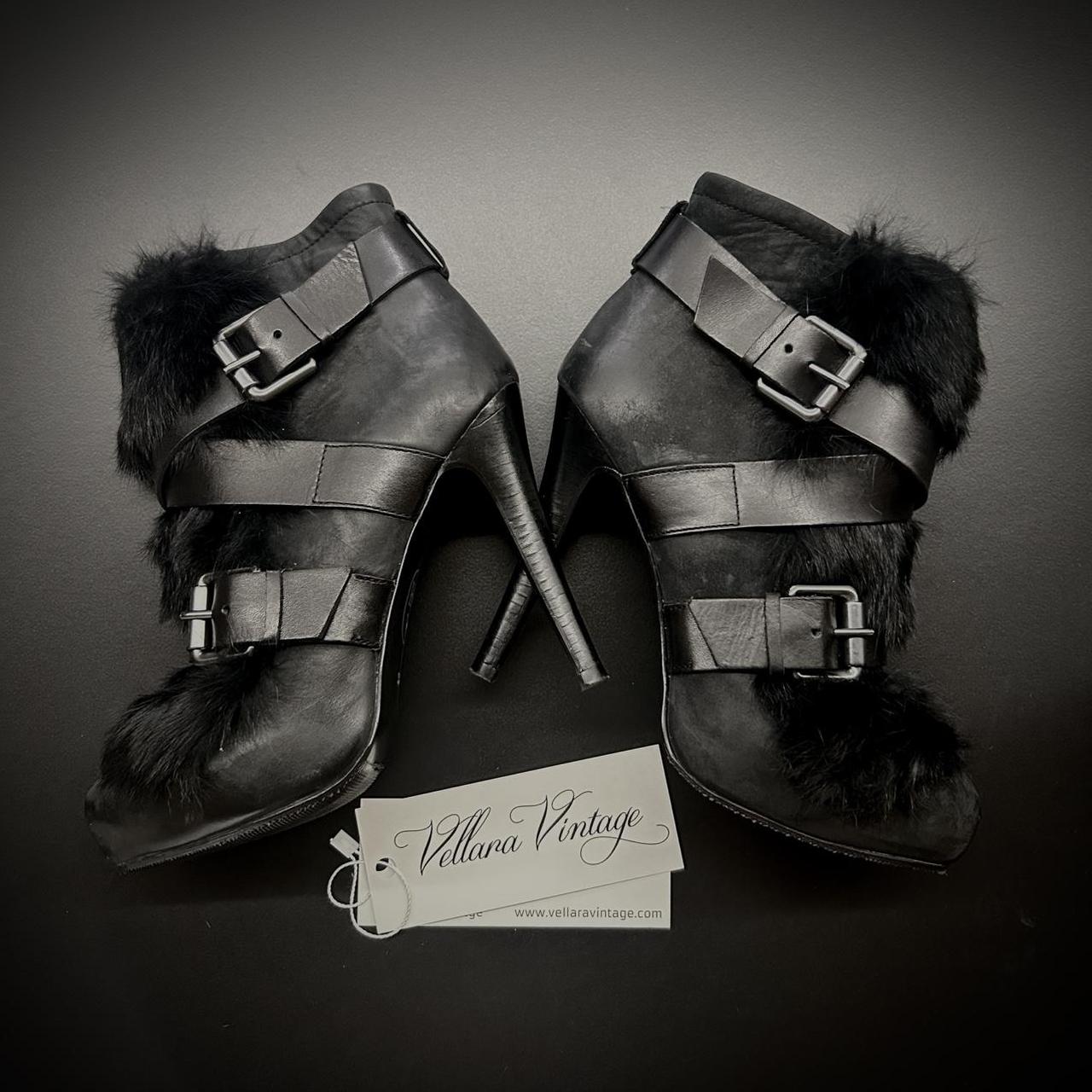 Ash Rabbit Fur Black Boots