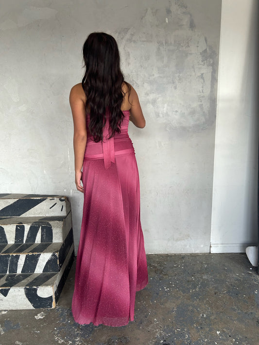Ombré Glitter Halter Dress Gown