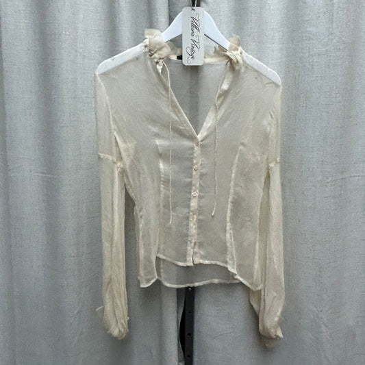 Cream 100% Silk Long Sleeve Button Up Shirt