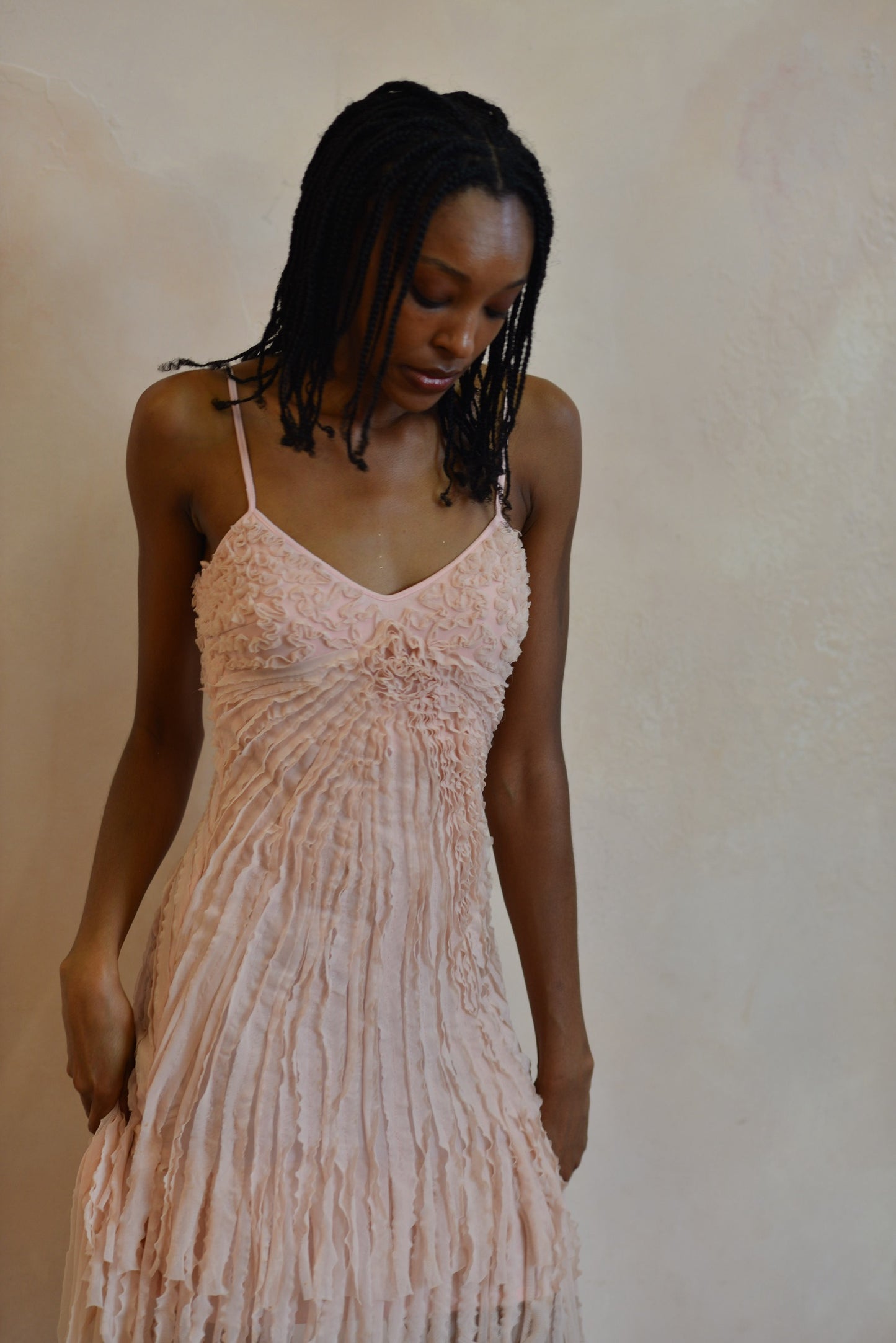 Sue Wong Pink Shredded Slip Dress