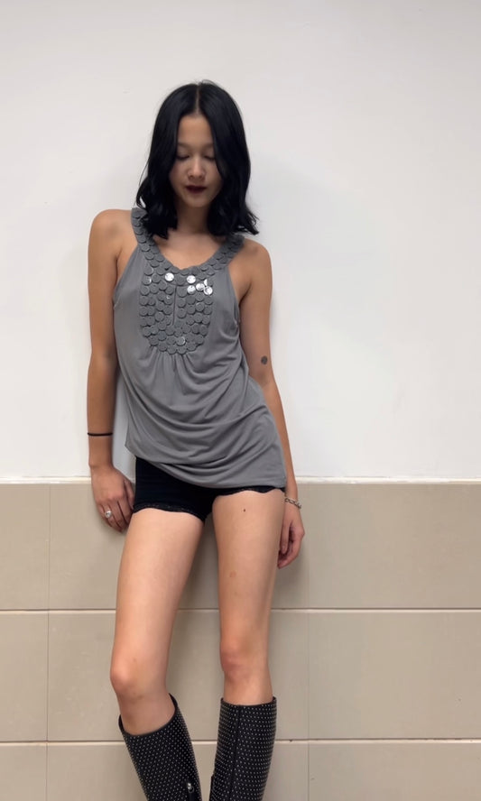 Vertigo Grey Beaded Tank