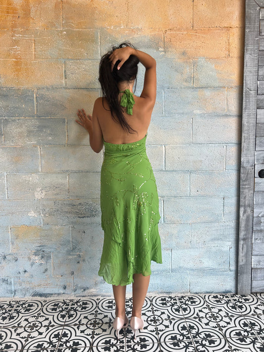 BCBG Silk Sequin Halter Dress