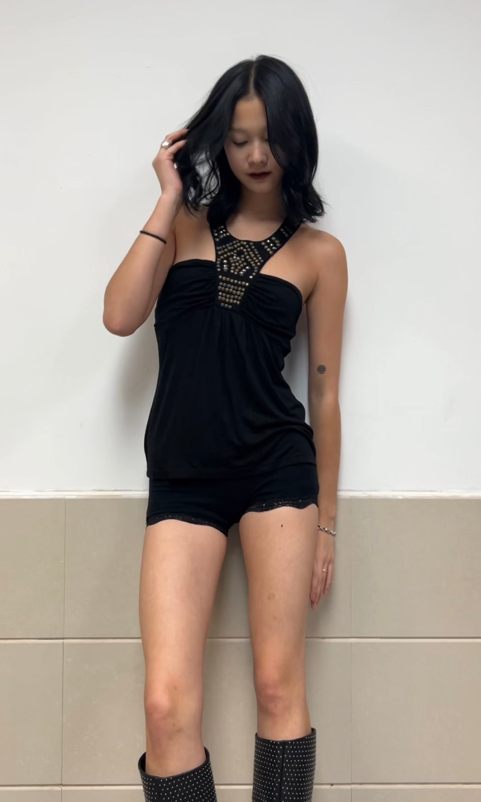 Studded Black Halter Top