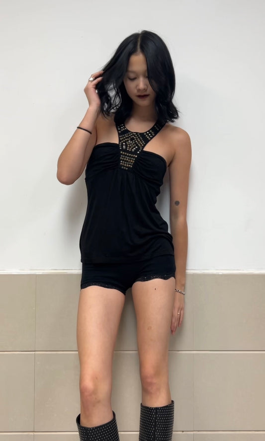 Studded Black Halter Top