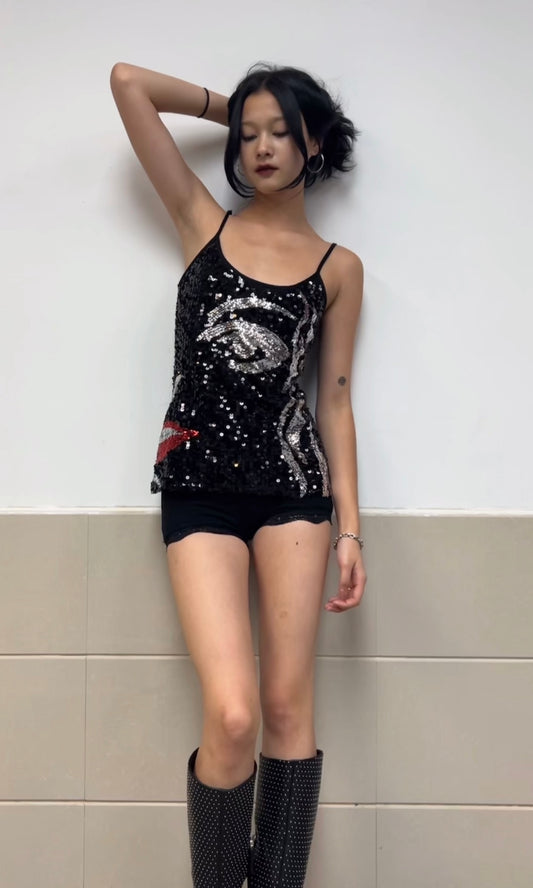 Sequin Paccio Kiss Tank Top
