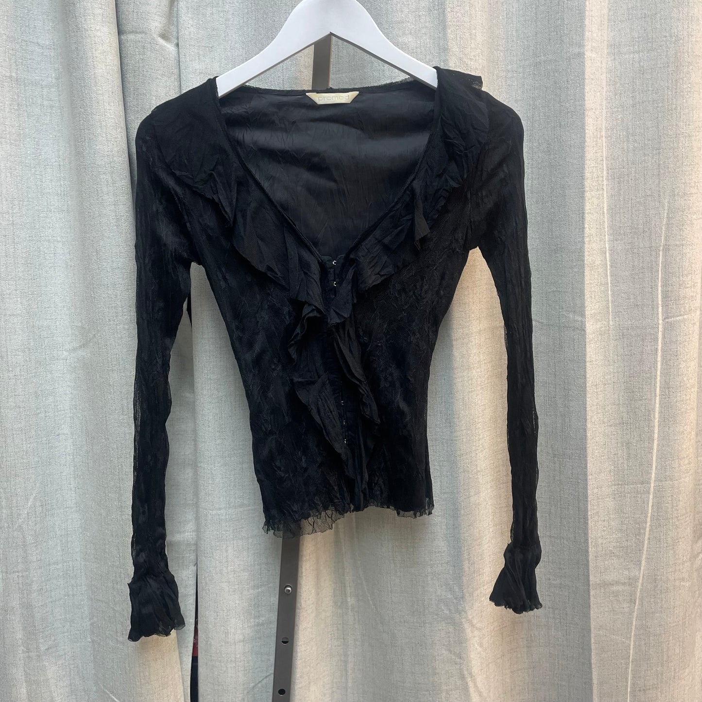 Long Sleeve Ruffle Lace Top with Hook and Eye Closure