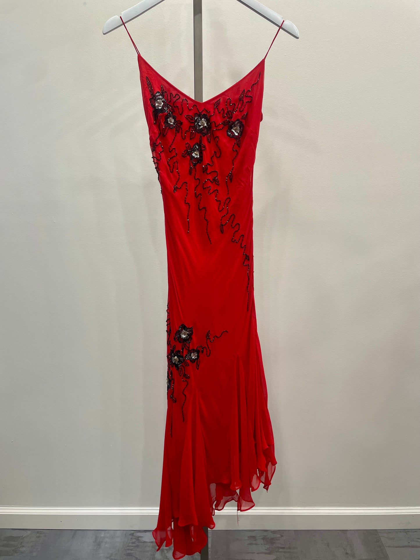 Red 100% Silk Beaded Dress