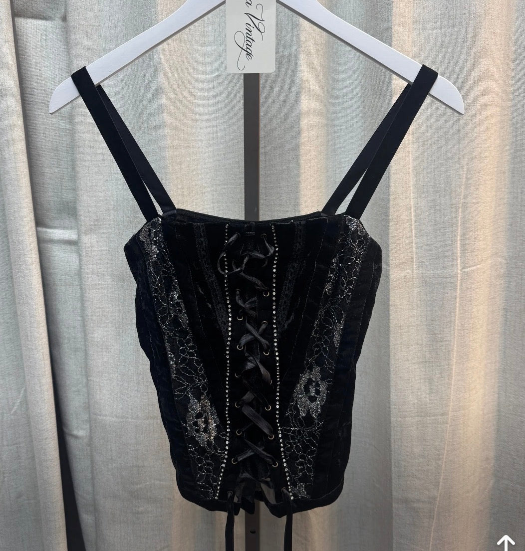 Black Velvet Lace Up Tank