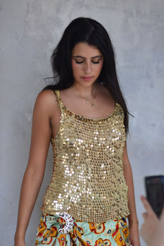 Sequin Crochet Tank Top