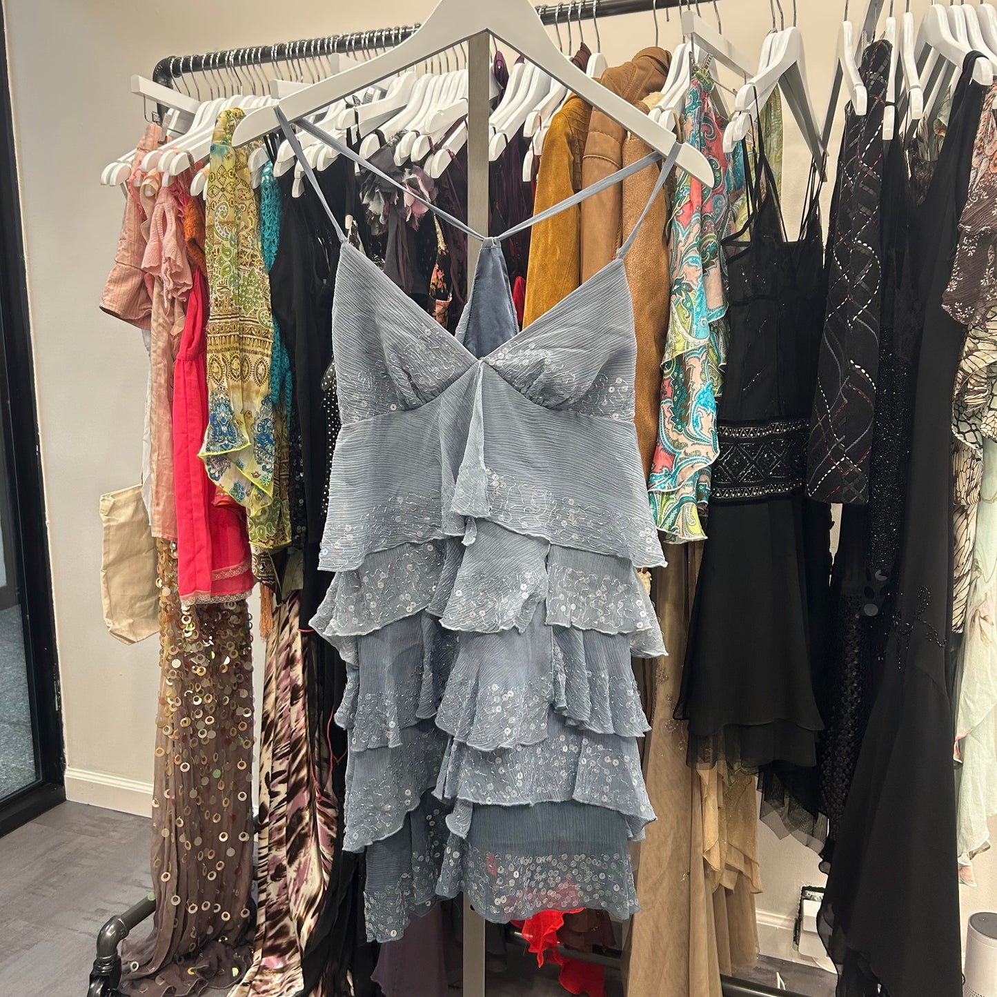 Silk Sequin Ruffle Dress