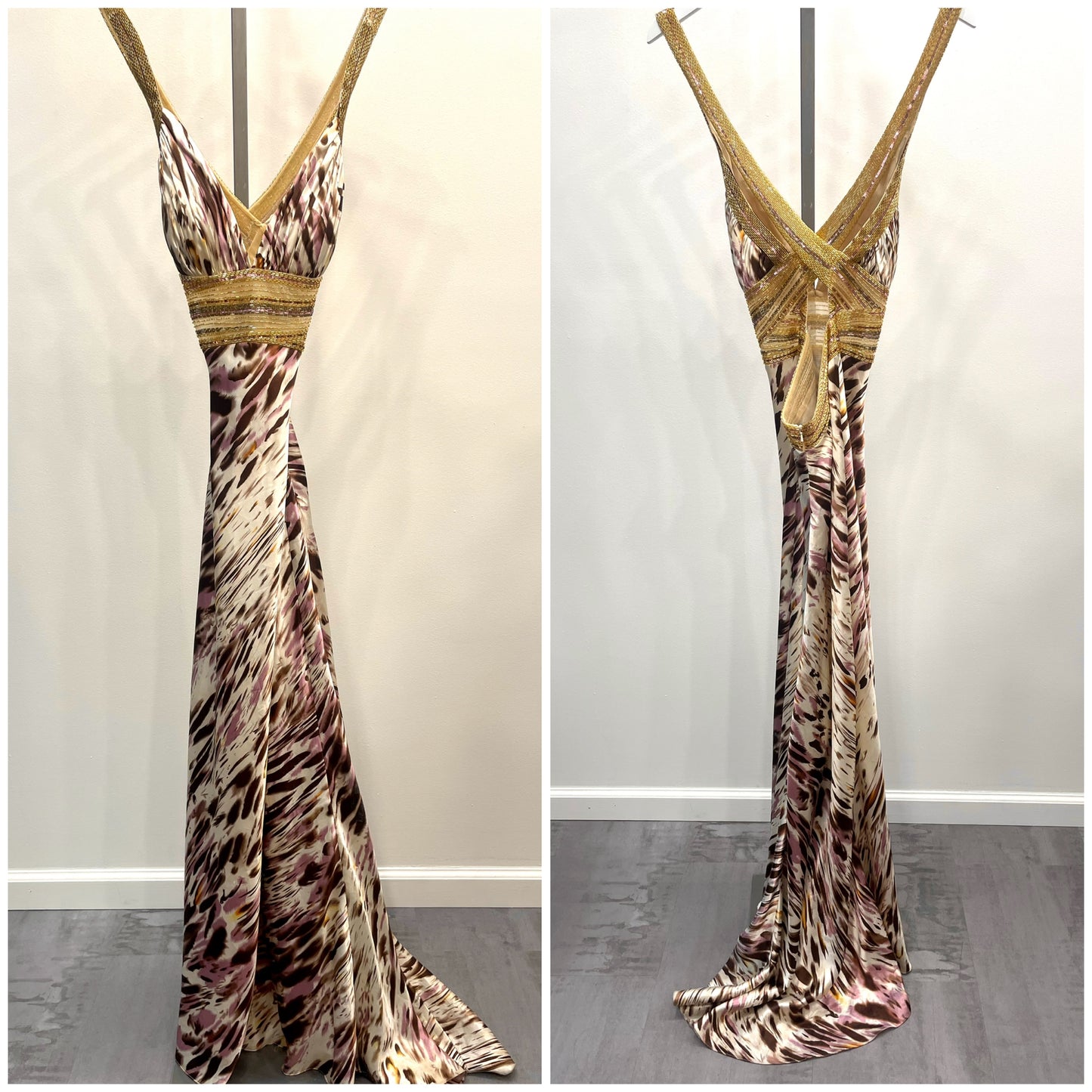 Zebra Print Beaded Gown