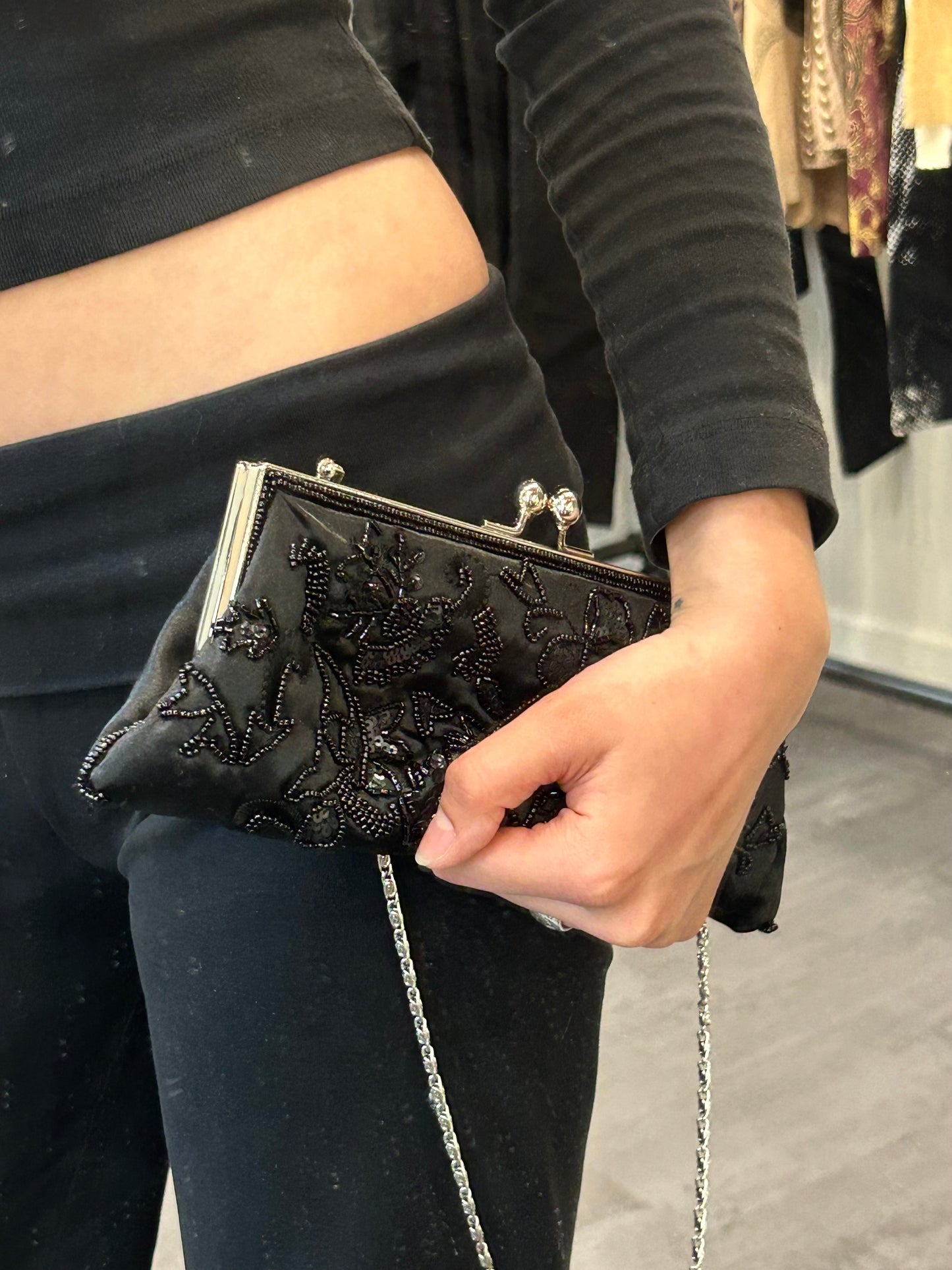 Black Beaded Shoulder Bag