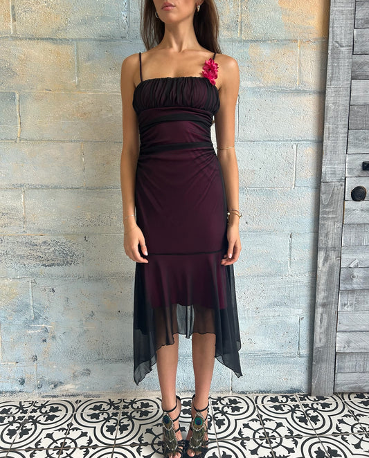 Y2K Asymmetrical Fairy Hem Mesh Midi Dress